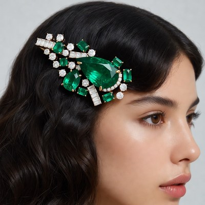 Woman with green hair accessory