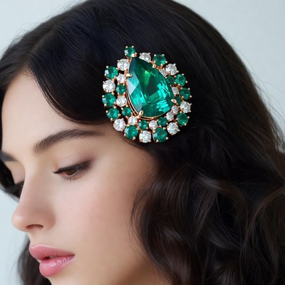 Emerald and diamond hair accessory
