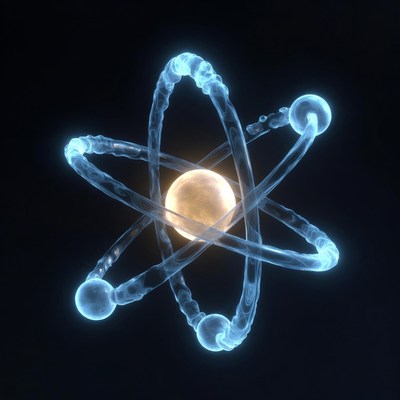 Model shows atom with electrons and nucleus