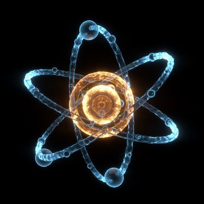 3d model of an atom in bright colors