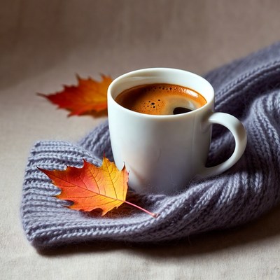 Cozy coffee with autumn leaves