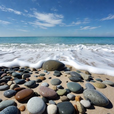 Waves crash on pebbled beach