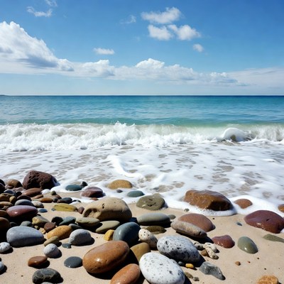 Waves hitting the pebbly shore
