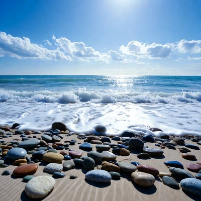Waves and stones on beach