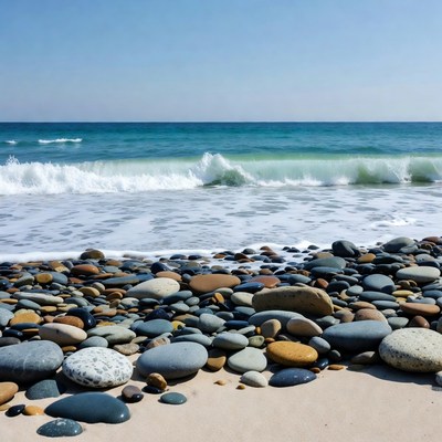 Waves crashing on rocky beach