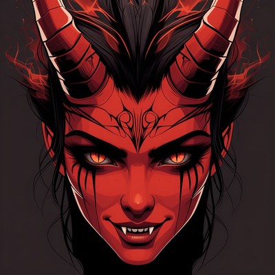 Demon woman with red skin and horns