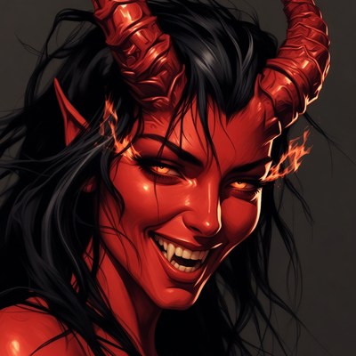 Red-skinned character with horns and fangs