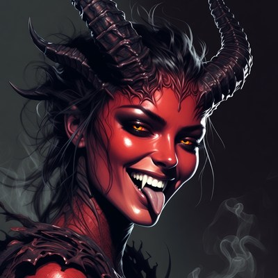 Dark character with horns and smile