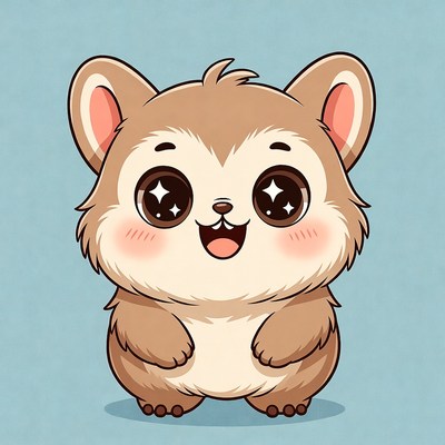 Cute cartoon animal character with big eyes