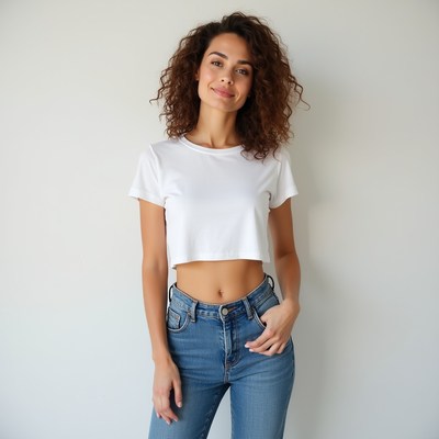 Young woman poses against wall
