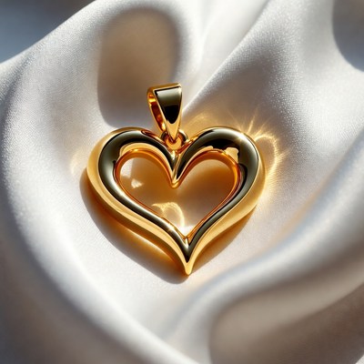 Gold heart pendant on white fabric