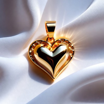 Heart pendant on silk fabric