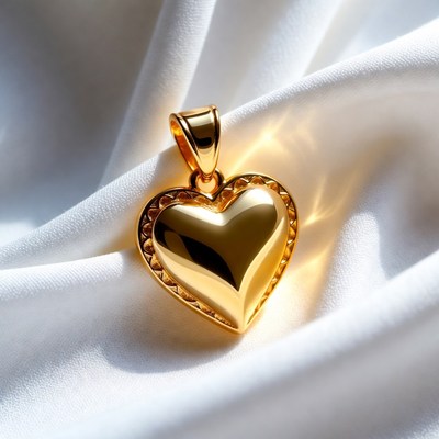 Gold heart pendant on fabric