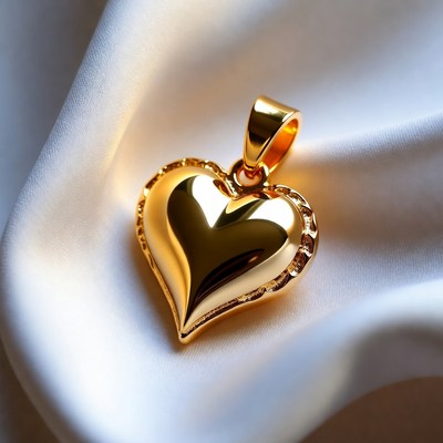 Gold heart pendant on white silk