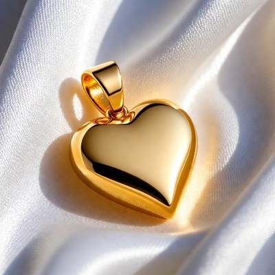 Heart-shaped gold pendant on silk