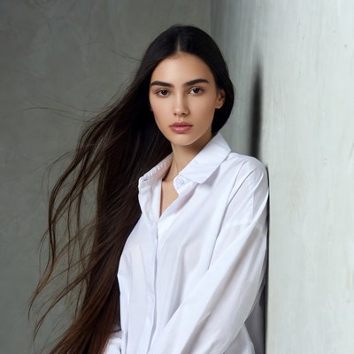 Model posing with long hair indoors