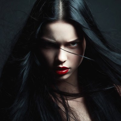 Dark hair and red lips close up shot