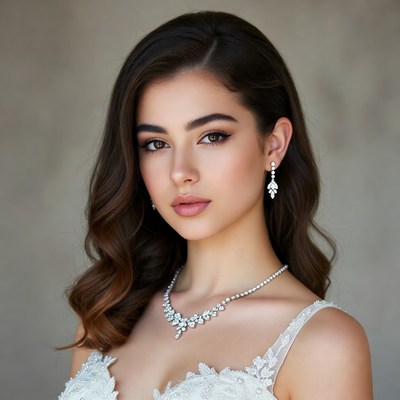 Model poses in bridal style indoors