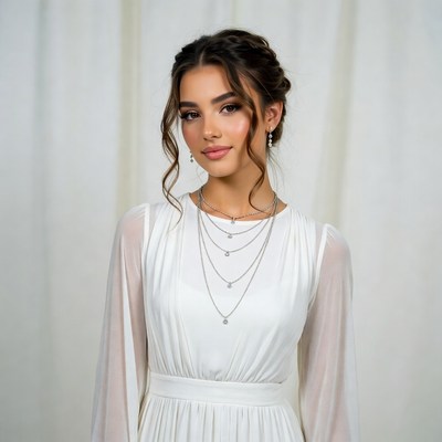 Young woman in white dress posing