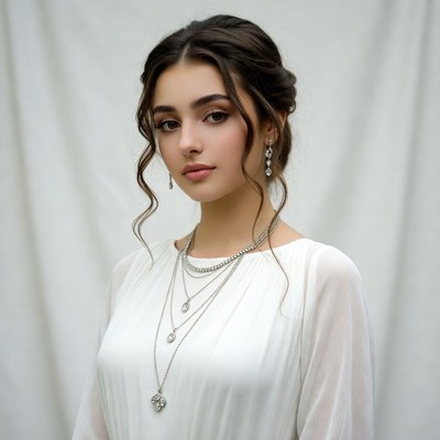 Model wearing silver jewelry indoors