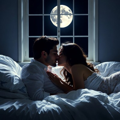 Kissing couple in moonlight