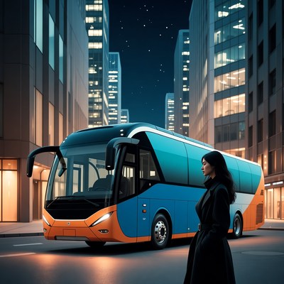 City night bus station with traveler