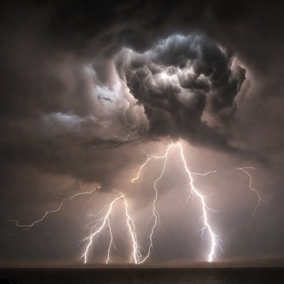 Lightning storm over the ocean