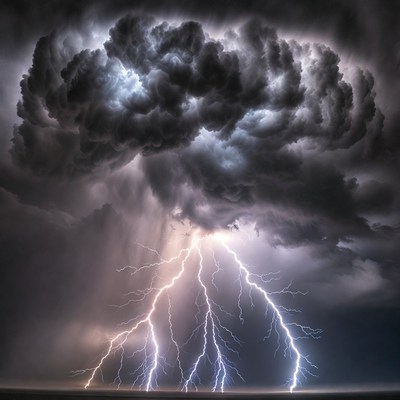 Lightning strikes during stormy weather