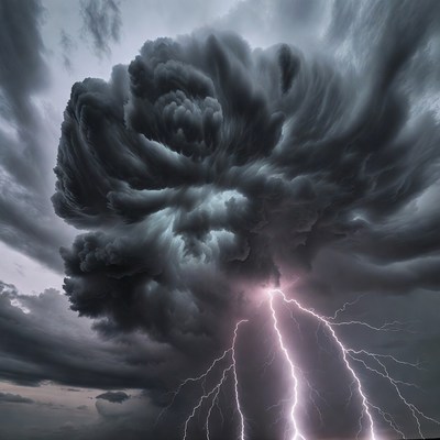 Dramatic clouds and lightning in the sky