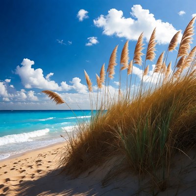 Waves and grass near shore