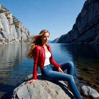 Woman by the river in mountains