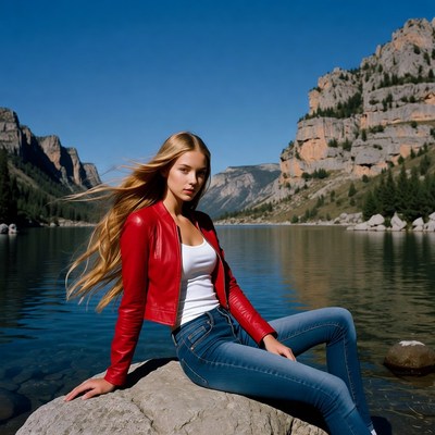 Young woman by the lake