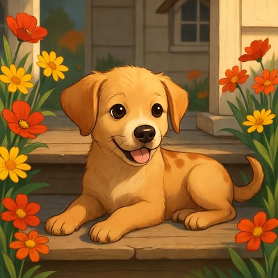 Cute puppy resting in garden