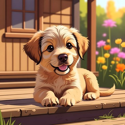 Cute puppy resting on porch