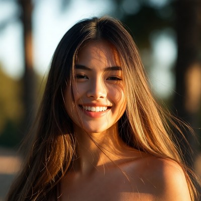 Young woman smiling in sunlight