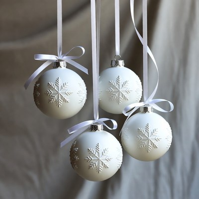 White ornaments with snowflakes hanging