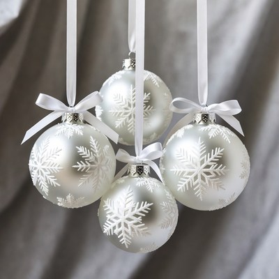 Four white ornaments hanging for decoration