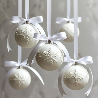 White ornaments hanging in place