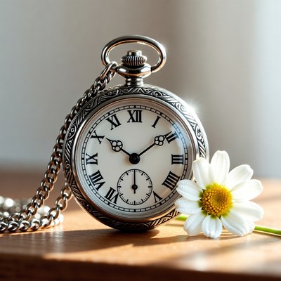 Vintage pocket watch on wooden table