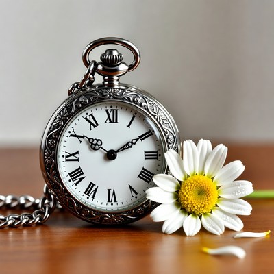 Antique watch with white flower
