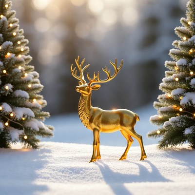 Golden deer decoration in winter scene