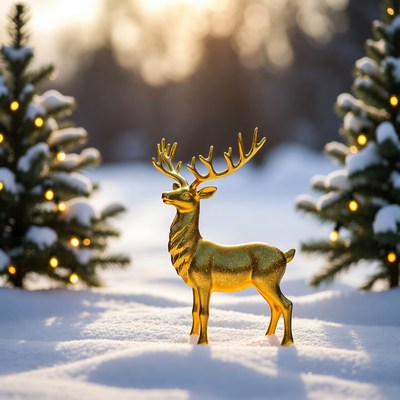 Golden deer in winter setting