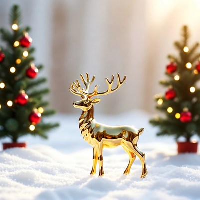 Golden deer among festive trees