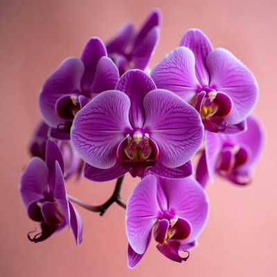 Purple orchids in bloom against a soft backdrop