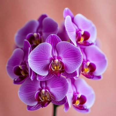 Purple orchids bloom in close view