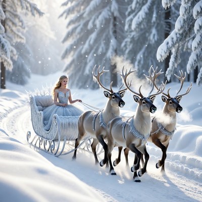 Winter wonderland with reindeer and sleigh