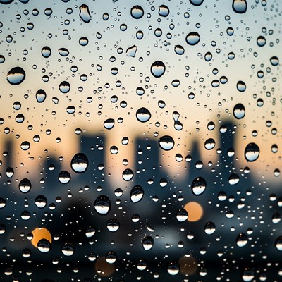Raindrops on window during sunset
