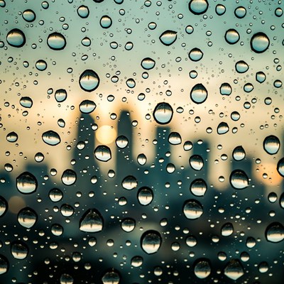 Water droplets on city skyline