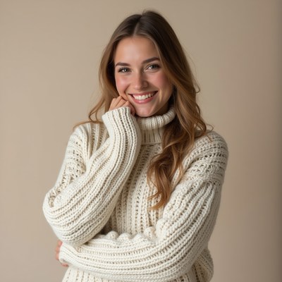 Woman smiling in cozy sweater