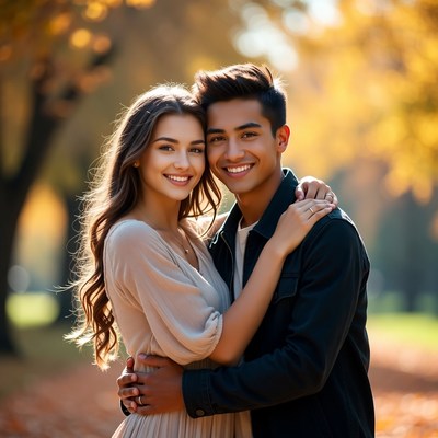 Couple embracing in autumn park